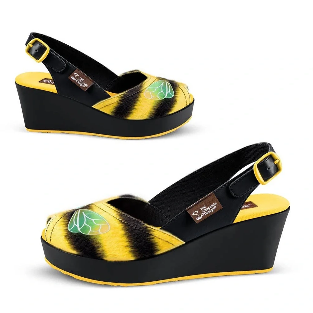 Chocolaticas Queen Bee Women's Mary Jane Slingback Wedge Sandal - Picture 3 of 7